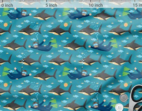 BABY SHARK FABRIC Cotton fabric by the yard Shark print | Etsy