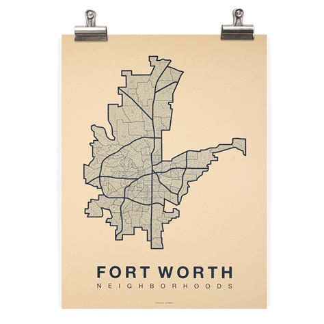 FORT WORTH Neighborhood City Map Print Handmade Fort Worth - Etsy