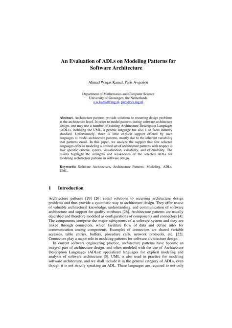 (PDF) An Evaluation of ADLs on Modeling Patterns for Software Architecture