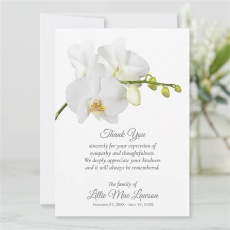 White Orchid Funeral Celebration of Life Thank You | Zazzle