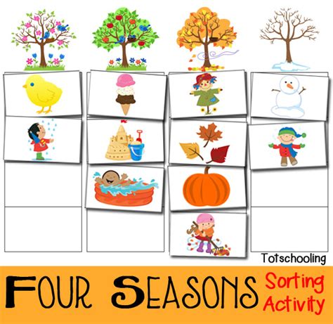 Four Seasons Sorting Activity Free Printable | Totschooling - Toddler, Preschool, Kindergarten ...