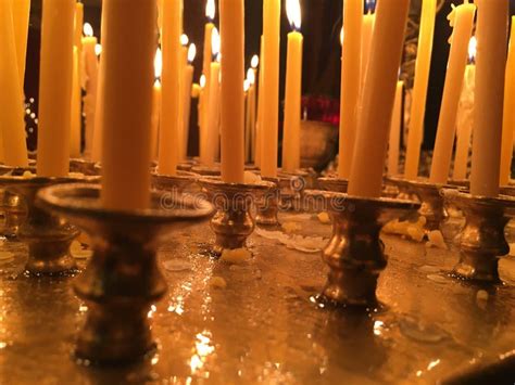 Burning Candles during Epiphany at Russian Orthodox Church. Stock Image ...