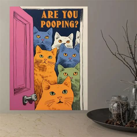 Canvas Poster Cat Print Toilet Pooping Wall Print Wall Art - Temu