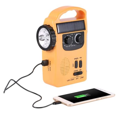 Dynamo/Solar/Battery Powered Lantern with AM/FM Radio & LED Flashlight for Emergency Lighting ...