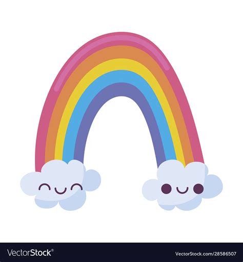 Kawaii rainbow with clouds cartoon design Vector Image