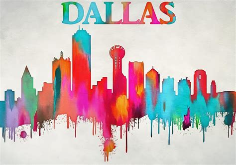 Colorful Dallas Skyline Silhouette Painting by Dan Sproul