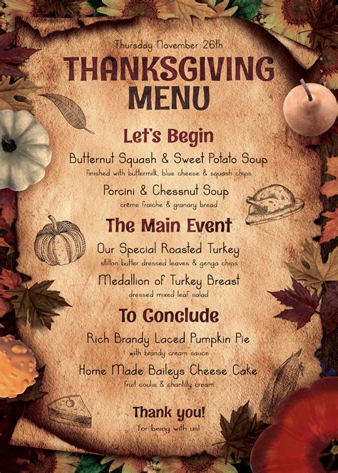 Thanksgiving Menu Template PSD for photoshop V2, Feast, Fall