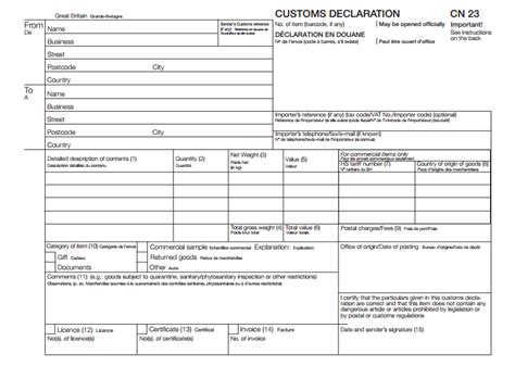 Customs Declaration form (CN23) - Fill online form