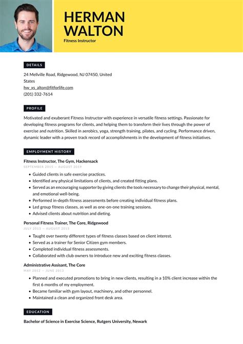 Fitness Instructor Resume Examples & Templates (2024) · Resume.io