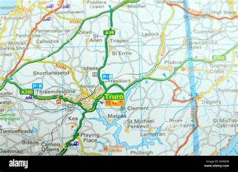 Road Map of Truro, Cornwall, South West, England Stock Photo - Alamy