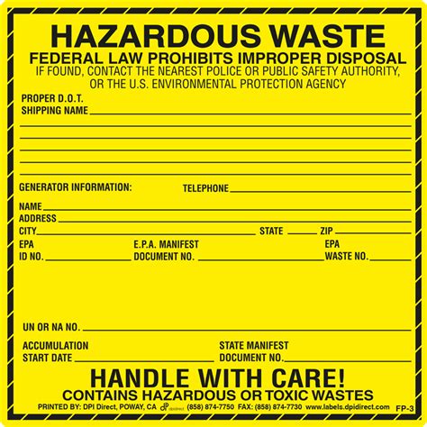 FP-3 Custom Hazardous Waste Labels