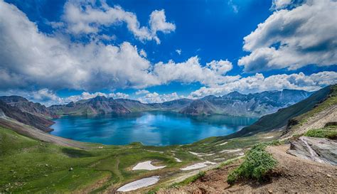 Heaven Lake on Paektu Mountain, North Korea/China border. 380m deep ...