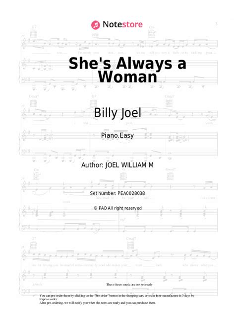 She's Always a Woman piano sheet music easy Billy Joel in Note-Store ...