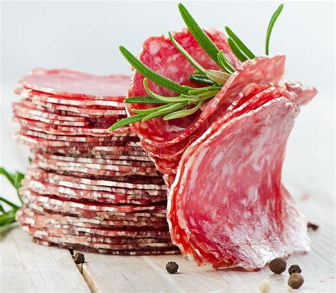 Slices of salami stock image. Image of salami, appetizer - 34323931