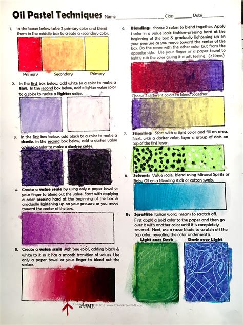 Oil Pastel Techniques Worksheet - Create Art with ME