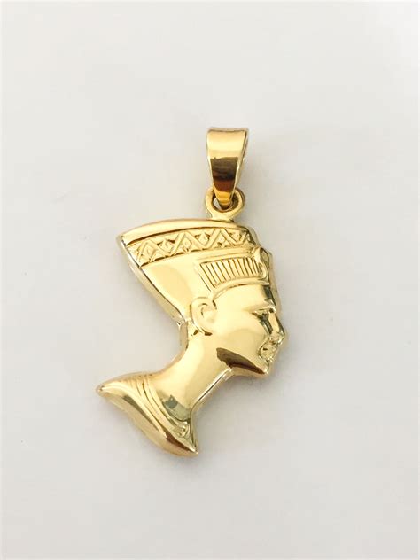 14k Yellow Gold Egyptian Nefertiti Pendant Charm Necklace, Cleopatra ...