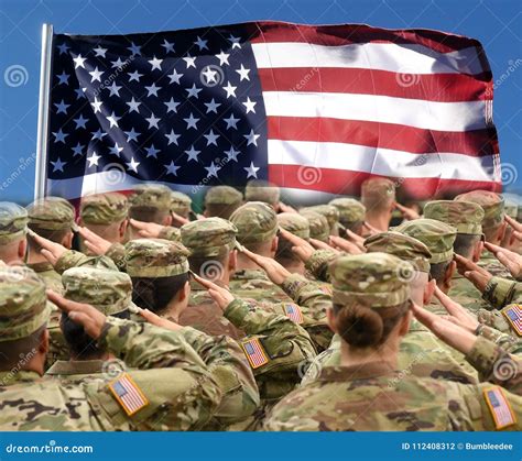 American Soldiers Saluting US Flag, Patriotic Concept Editorial ...