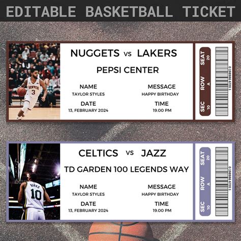 Custom Basketball Tickets Printable Basketball Tickets Canva Template ...