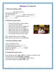 Niall Horan: No Judgement - ESL worksheet by Ovejita