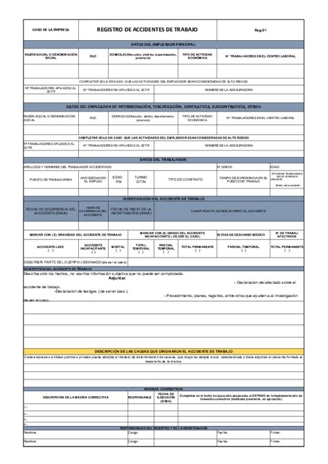 (XLS) Registros Obligatorios de sst Perú en excel-según RM 050-2013-TR | Nurii iii - Academia.edu