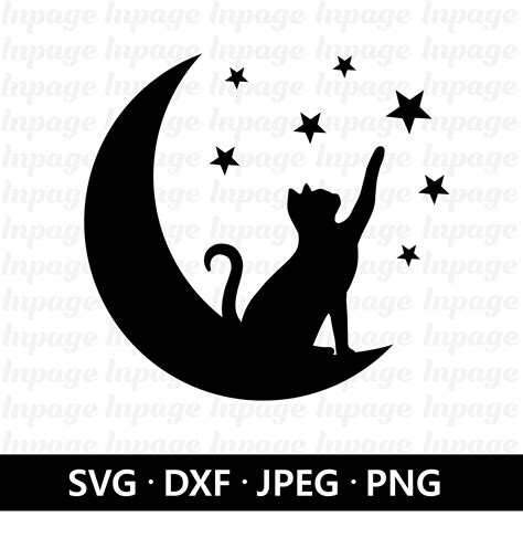 Moon cat svg cat svg files for silhouette cameo cricut moon star animal luna cat silhouette svg ...