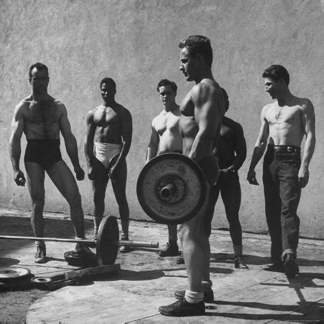 Prisoners at San Quentin Weightlifting in Prison Yard During Recreation Period Photographic ...