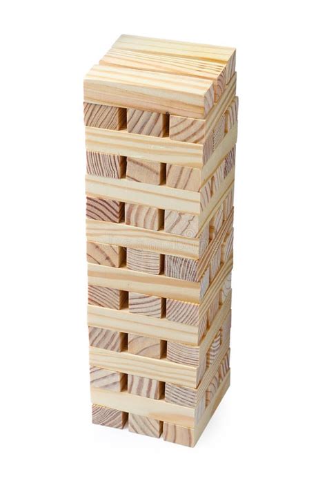 Jenga Tower Made of Wooden Blocks on White Background Stock Image - Image of blocks, build ...