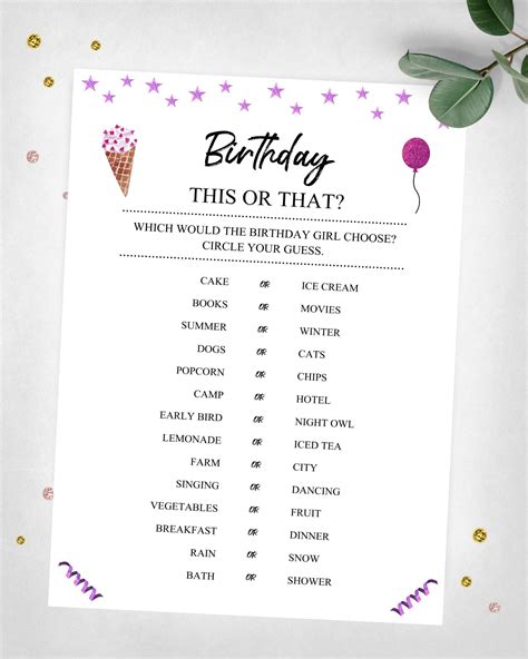 Birthday This or That Party Game. Teen, Tween Girl Birthday Game ...