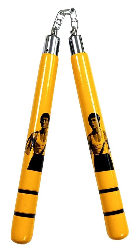 Nunchaku 12" Yellow with Bruce Lee Picture - Giri Martial Arts Supplies