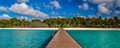 Maldives Beach Panorama Under The Blue Sky Stock Photo - Image of love ...