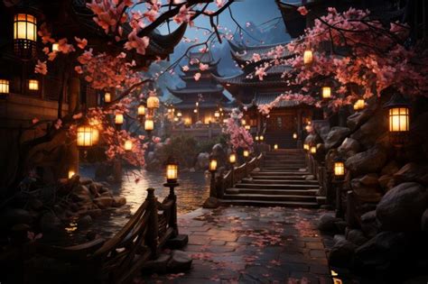 Premium AI Image | Nature inspired Scenes themed graphic Develop a serene cherry blossom pathway