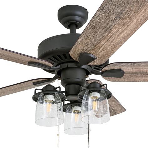 Prominence Home Briarcrest Farmhouse 52" Aged Bronze LED Ceiling Fan with Light, 3 Speed Remote ...