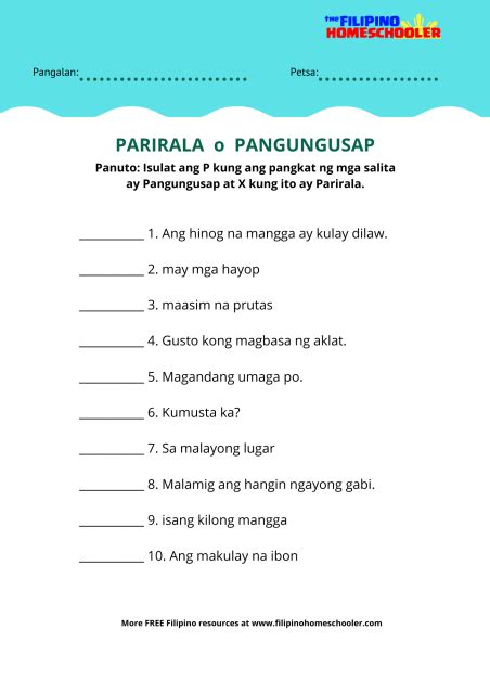 Pangungusap at Parirala at Mga Halimbawa — The Filipino Homeschooler