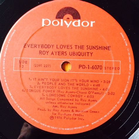 Roy Ayers Ubiquity – Everybody Loves The Sunshine – Vinyl Pursuit Inc