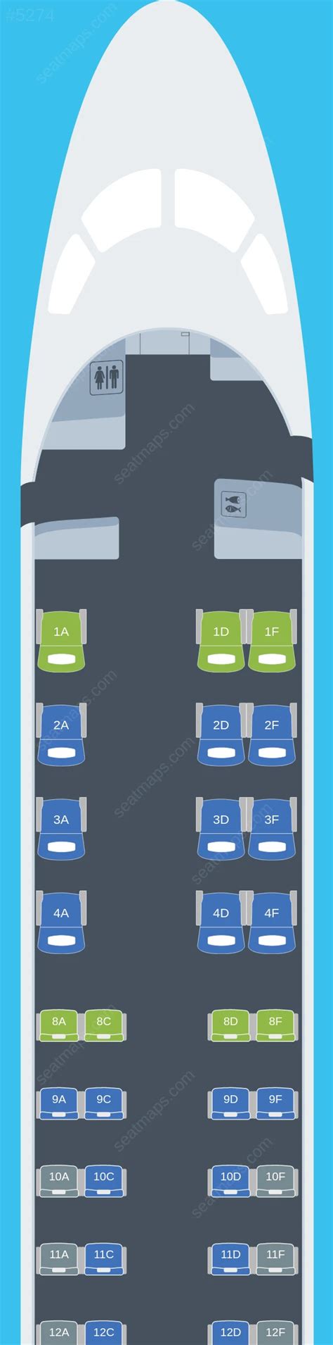 Seat map of American Airlines Embraer E175 aircraft