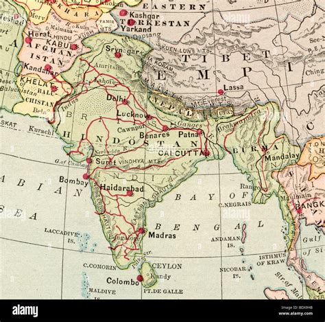 Original old map of India from 1875 geography textbook Stock Photo ...