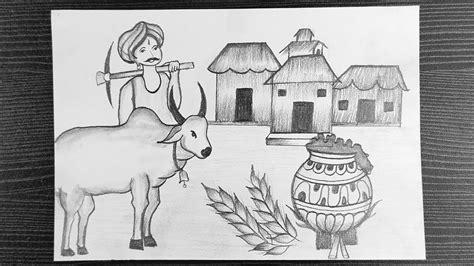 Pongal Festival Pencil Drawing / While the kolam is drawn throughout ...