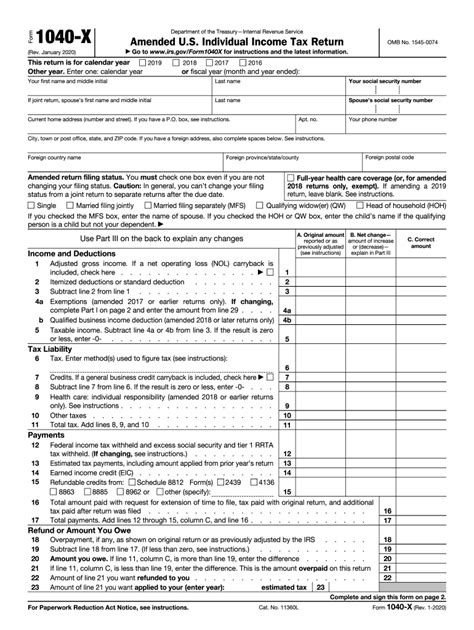 IRS 1040-X 2020 - Fill and Sign Printable Template Online | US Legal Forms