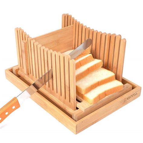 The Foldable Bamboo Bread Slicer with Crumb Tray | Gadgetsin