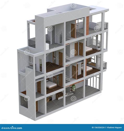 Sectional View of a Multilevel Apartment. 3d Illustration Stock ...