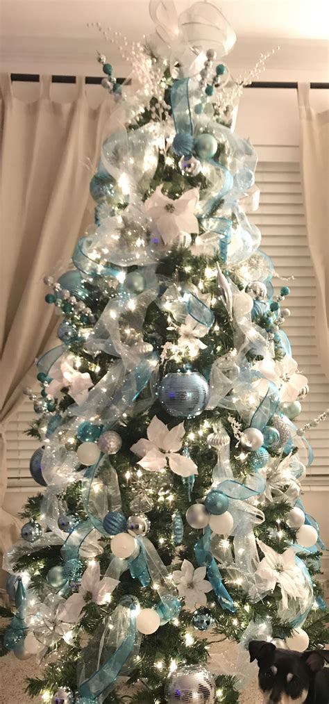 #Winter wonderland #Christmas tree blue, silver and white decor | Blue christmas decor, Teal ...