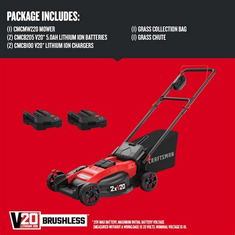 CRAFTSMAN V20 20-volt Max Brushless 20-in Push Cordless Electric Lawn ...