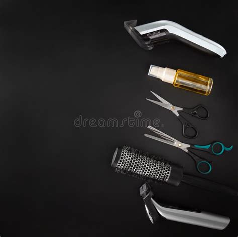 Barber Tools for Cutting and Styling on a Black Background. Stock Image - Image of modern, brush ...