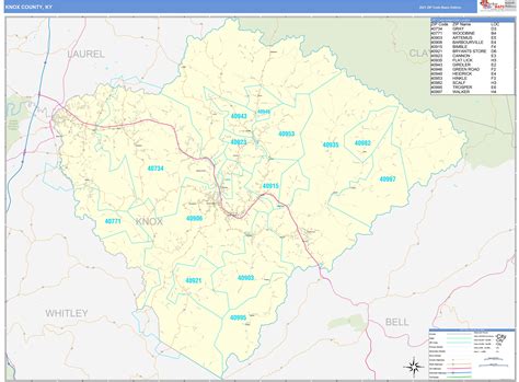 Knox County, KY Zip Code Wall Map Basic Style by MarketMAPS - MapSales