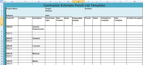 Punch List Template Excel Collection