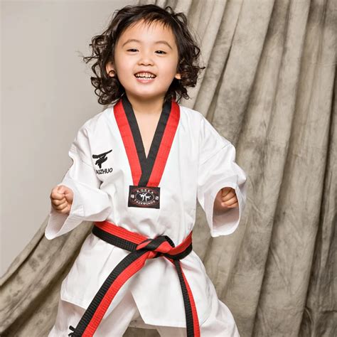 100% Cotton children kids Taekwondo dobok long sleeve taekwondo outfit uniform white kickboxing ...