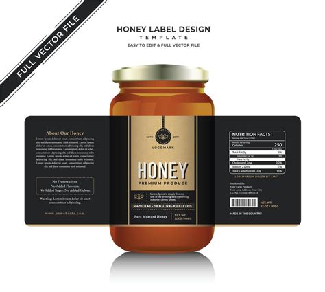 Honey label design and honey jar label natural pure honey bee vector ...