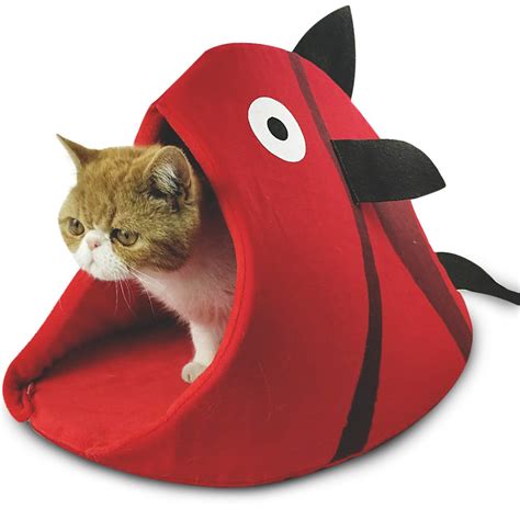 Petgrow Novelty Cat Bed House Decorative Fish Shaped Large Size, Cozy Comfy Pet Bed Cave for ...