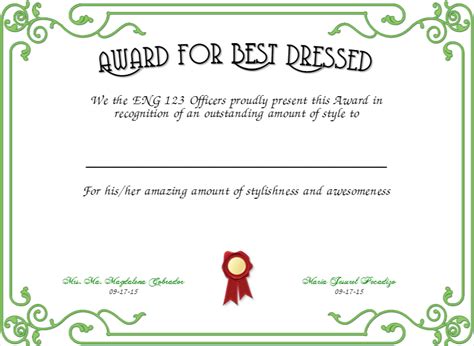 Best Dressed Award Certificates Printable | Activity Shelter