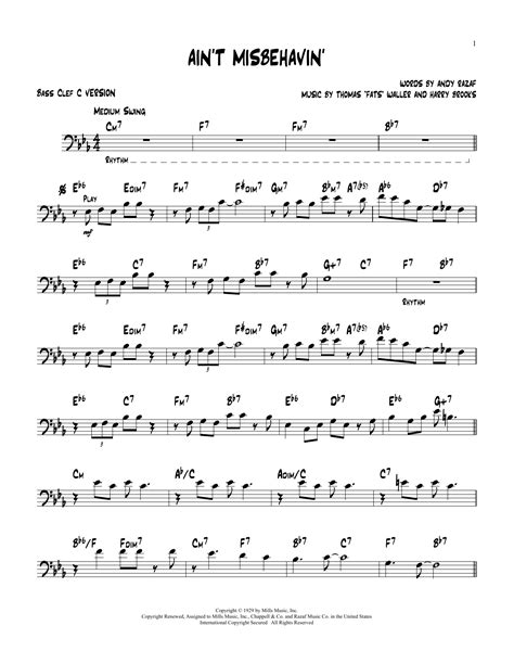 Ain't Misbehavin' by Louis Armstrong Sheet Music for Jazz PlayAlong – Bass Clef Instruments at ...